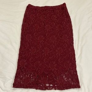 Stretch lace wine pencil skirt